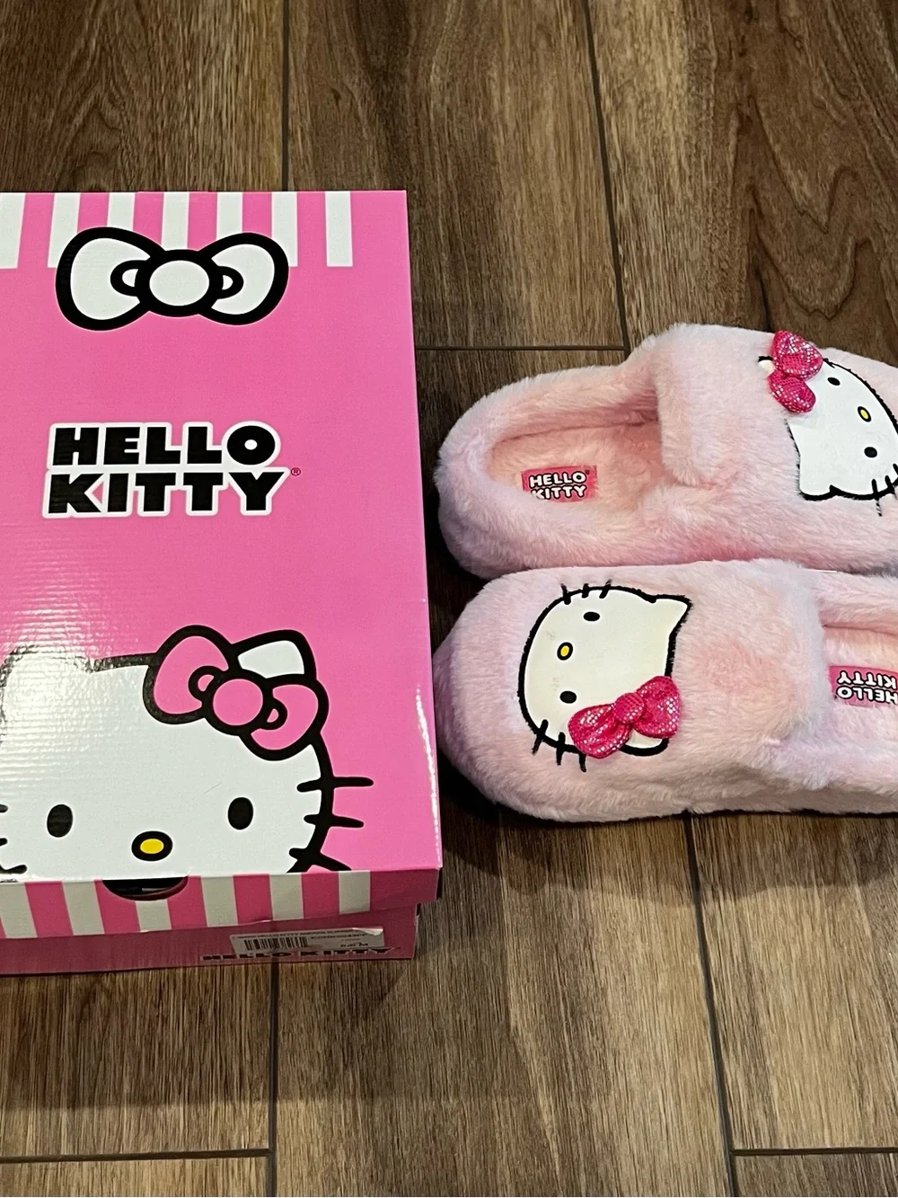 Hello Kitty Plush Pink Slippers with Bow